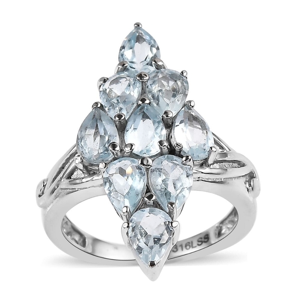 NWT Sky Blue Topaz 4.50 ctw Elongated Ring in Stainless Steel Size 8 - Picture 2 of 5